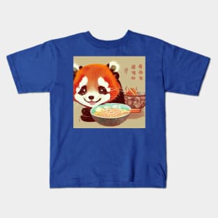 Kawaii Red Panda Eating Ramen Kids T-Shirt